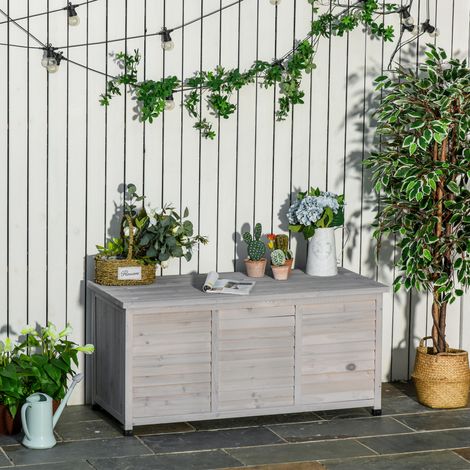 Cassapanca da giardino 127x56x60 cm in legno grigio chiaro, capiente salvaspazio – MEUBLIV (1/5)