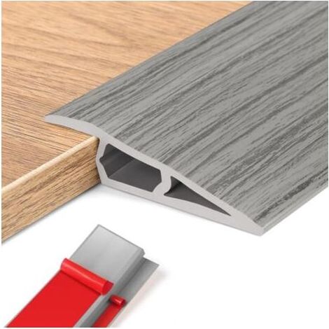 Bande adhésive de seuil en PVC, bandes de nivellement de hauteur de seuil, bandes de rampe de seuil (aspect bois gris, 5 à 10 mm (H), 2 m (L)) (1/4)