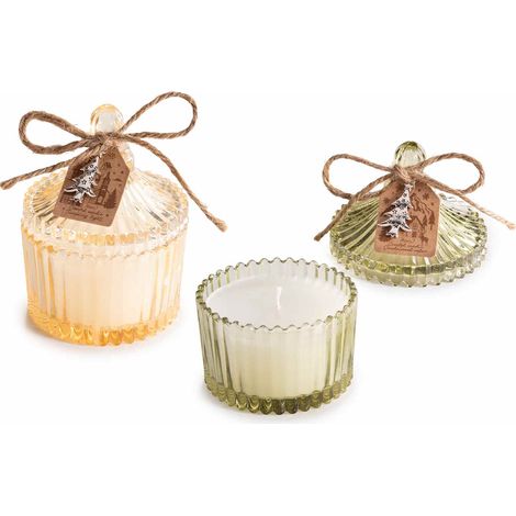 Candele profumate di Natale in vasetto di vetro con coperchio, con ciondolo ad albero natalizio e tag, set da 4 pezzi, Ø 6,5 cm x 9 H