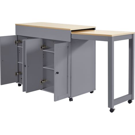 Table de bar extensible avec rangement 117-180×50×94,6 cm, plateau MDF gris, pour séjour et salle à manger (1/5)