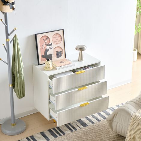 Comò con 3 Cassetti, Mobile Contenitore per Camera o Soggiorno, in MDF, Bianco, 80 × 40 × 72 cm (1/5)