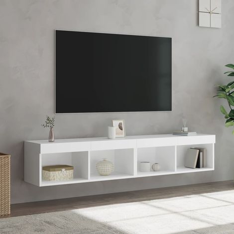 vidaXL Meubles TV avec lumières LED 2 pcs blanc 80x30x30 cm (1/5)