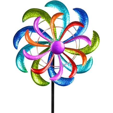 Buntes Windspiel 124 x 30 cm – Drehbare Windmühle als Gartendekoration