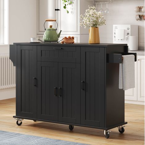 Isla de cocina 120x70x95 cm de MDF negro con tablero abatible, ahorro de espacio – MEUBLIV (1/5)