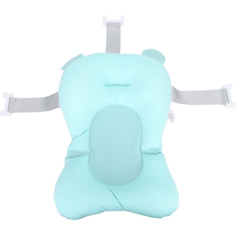 Tapis de bain bébé vert - Coussin flottant anti-dérapant à 3 points, siège filet pour baignoire nouveau-né, support de douche (1/5)