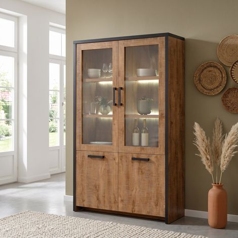 Vitrine style industriel chêne/noir Esterelle (1/5)