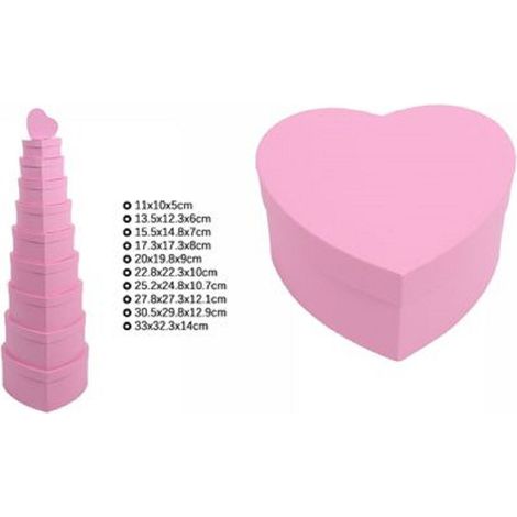 TrAdE Shop Traesio - Set 10 Pz Scatole Box Per Regali Varie Misure Matrioska Forma Cuore Rosa 71958 -