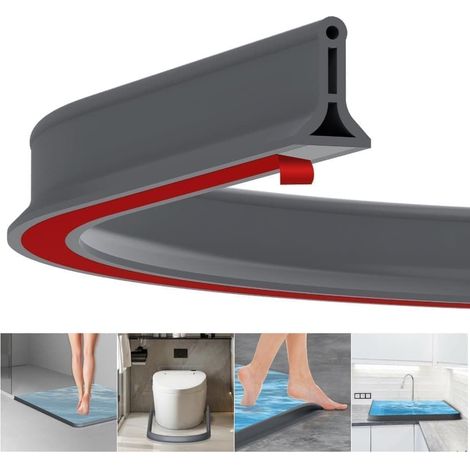 Striscia autoadesiva per doccia da 2 m, striscia in gomma impermeabile alta 4 cm per bagno e cucina, soglia doccia / barriera d'acqua grigia