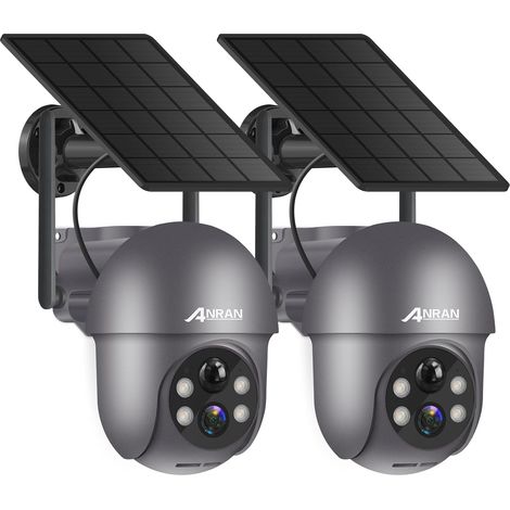 Caméra Surveillance WiFi sans Fil avec Batteries, Gris, 2 Pcs 360° Pan/Tilt, Détection Mouvement PIR, Couleur Vision Nocturne Alarme Audio (1/5)