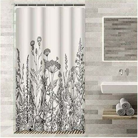Duschvorhang „Camper Stall Floral Border“ (90 x 180 cm) mit Kräuter- und Wildblumenmuster, Vintage-Gravur, wasserdichtem Polyestergewebe, inklusive Haken (1/4)