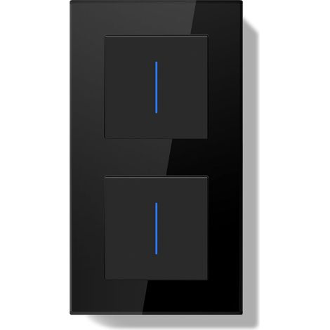 Double Interrupteur Mural,Interrupteur va et Vient Encastrable avec Indicateur LED avec Cristal Cadre en Verre,Installation Facile,Double 1 Gang 2 Voies 157  86mm Noir (1/5)
