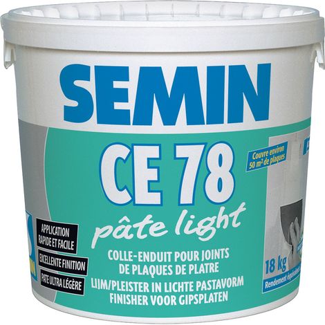 Semin – Enduit allégé pour joints de plaques de plâtre – Prêt à l'emploi – Seau de 18 kg – Adhérence > 1000 g – Fissuration jusqu'à 5 mm