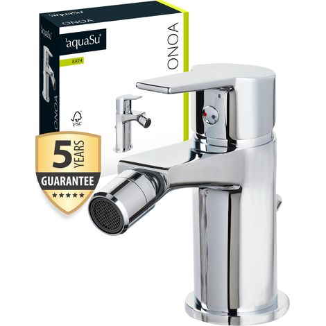 'aquaSu® Bidet-Armatur Onoa, mit Excentergarnitur, Wasserhahn Bidet, leichtgängige Keramikkartusche, Standard-Montage, Messingkern, verchromt, 799119 (1/5)