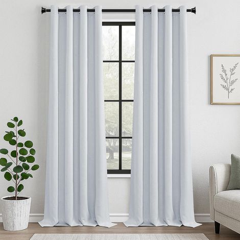 Rideau Occultant Thermiques Anti Chaleur, Rideaux Opaque Thermique Isolant Anti Froid à Oeillets, Rideau Phonique Anti Bruit pour Chambre Salon, Blanc-Gris, 140x250 cm, 2 Pièces (1/5)