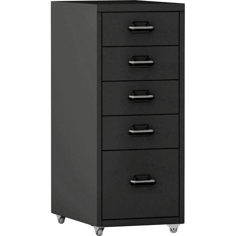 Cassetta portaoggetti da ufficio per documenti, cartelle, forniture per ufficio su ruote con 5 cassetti 69 x 28 x 41 cm nero 030006330