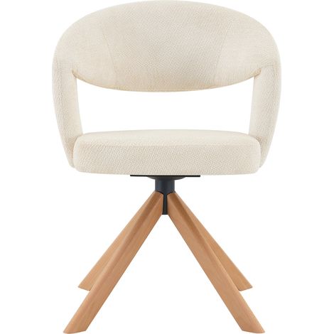 Set di 2 sedie girevoli retrò in tessuto color avorio con gambe in legno, altezza 81,5 cm (1/5)
