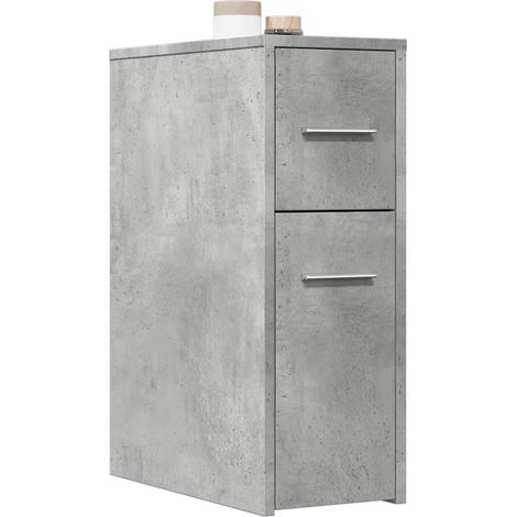 Badschrank Schmal mit Rollen Betongrau Holzwerkstoff