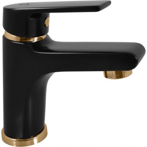 Mitigeur lavabo COLORADO en laiton noir doré sans siphon (1/2)