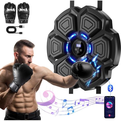 Bleosan – Machine à boxe musicale murale intelligente Bluetooth avec gants – 9 modes de vitesse – Surface d'impact en mousse – Entraînement immersif