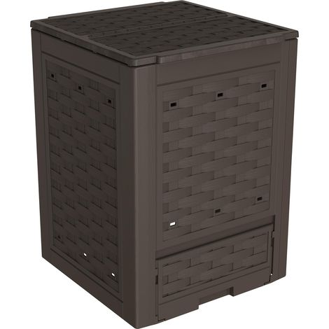 Toomax Composter Rattan marrone da giardino 300L effetto rattan 60x60x83h cm, contenitore per compostaggio in plastica riciclata, resistente ai raggi uv, con coperchio e sportello per aerazione