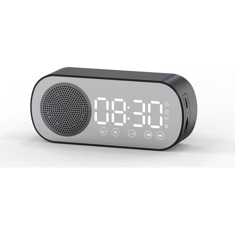 Réveil numérique sans fil à LED, haut-parleur compatible Bluetooth, Radio FM, grand écran, batterie, chambre à coucher, salon, bureau（noir）