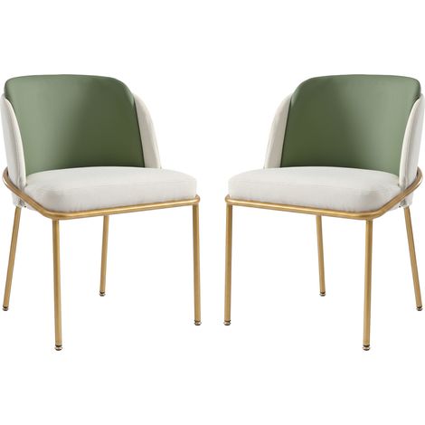 Set de 6 sillas de comedor modernas en polipiel PVC verde y beige con patas regulables (1/5)