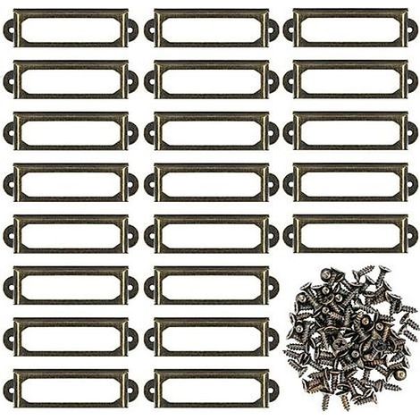 Lot de 50 supports d'étiquettes en métal pour meubles, tiroirs, armoires, cartes, plaques nominatives, cadres vis (S 59 x 17 mm) (1/4)