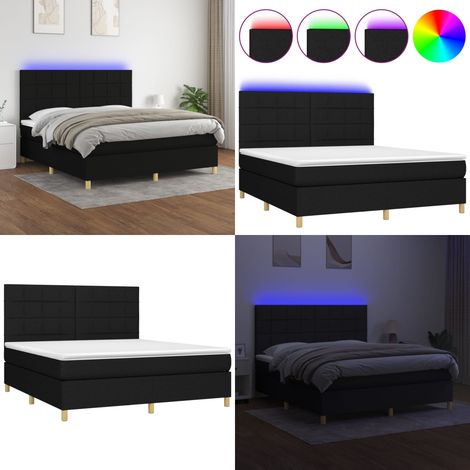 Sommier à lattes de lit et matelas et LED Noir 160x200 cm Tissu - Lit Plateforme - Lit Design - Lit Moderne - Lit Avec Rangement - Tête De Lit Ajustable - Home & Living (1/5)