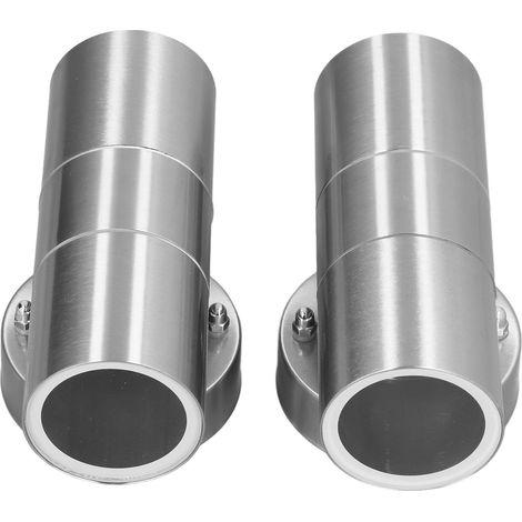 Lot de 2 appliques murales extérieures cylindriques LED étanches GU10 en acier inoxydable, pour jardin, villas et salons (220-240 V, couleur acier inoxydable). (1/5)
