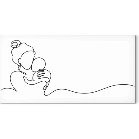 Toile Minimaliste Lignes Continues Mère et Enfant - 120 x 60 cm (1/3)