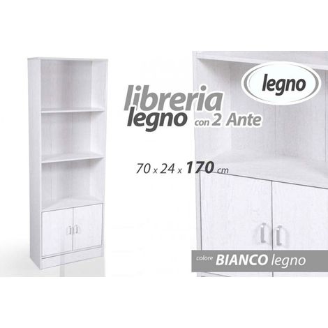 ERMES LIBRERIA IN LEGNO 60 X 24 X 170 CM COLORE BIANCO CON 2 ANTE