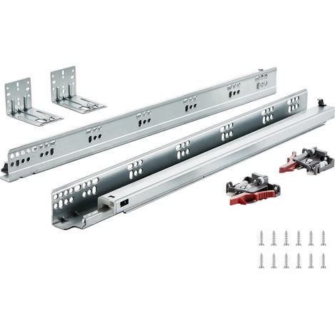 Glissières de Tiroir, 10 Paires Coulisse Tiroir à Bille 533,4 mm Silencieuse Fermeture Douce 45,4 kg Montage Latéral Inférieur Rail Guidage Acier à Verrou Extension Complète pour Armoire Cuisine (1/5)