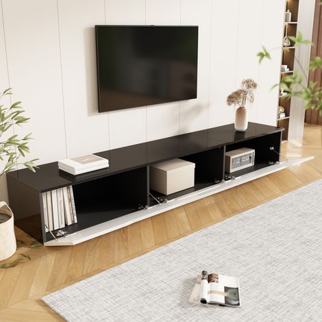 TV-Möbel 180 x 35 x 30 cm, modernes Design, glänzende und matte Oberfläche, MDF und Spanplatte, schwarz-weiß