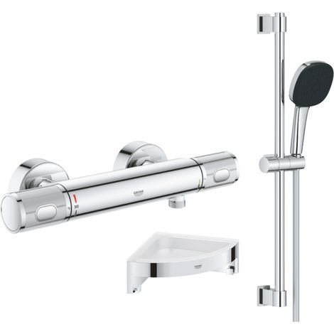 Mitigeur douche thermostatique GROHE Precision Feel + Ensemble de douche 2 jets avec barre + Tablette d'angle