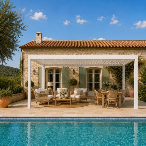 Pergola Bioclimatique Aluminium Autoportante Blanc 5x3,5 Manuelle S ORIAL France (1/5)