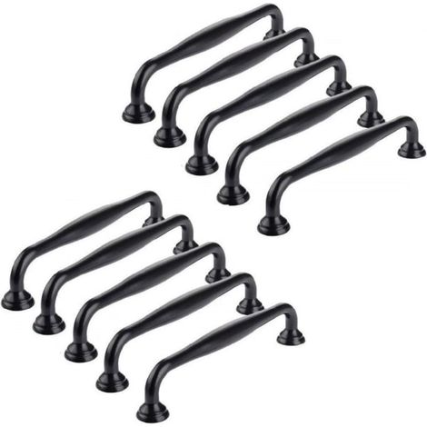 10 poignées rosace noires (entraxe de perçage 96 mm, type A) pour portes, tiroirs et boutons de meubles