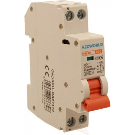 MCB Interruttore Magnetotermico Automatico Curva B 1P+N 1M 6000A B10A AC 230V IP20 IEC60898-1 PN8H