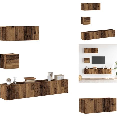 Ensemble de meuble TV mural 4 pcs vieux bois bois d'ingénierie - Ensemble De Meubles TV - Ensembles De Meubles TV - Meuble TV - Meuble Hifi (1/5)
