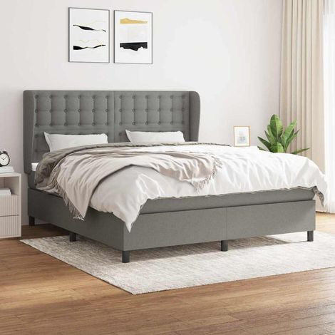 Cama box spring con colchón tela gris oscuro 180x200 cm (1/5)