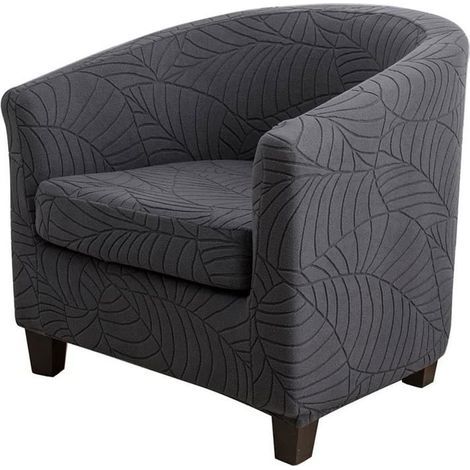 Housse De Canapé Jacquard Feuille, Housse De Protection Pour Fauteuil De Club - Très Extensible - Amovible Et Lavable - Gris Foncé (1/5)
