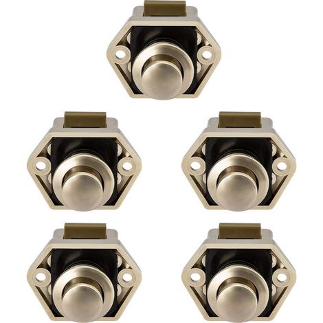 Lot de 5 Mini Verrous à Bouton Poussoir Nickel pour Tiroir Armoire Porte, Serrure Meuble Caravane Camping-Car Bateau (1/5)