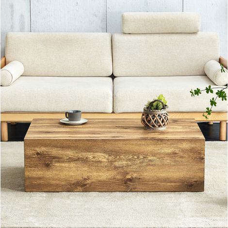 Mesa de centro 90x50x30 cm color madera en MDF con diseño rectangular y patas antideslizantes (1/5)