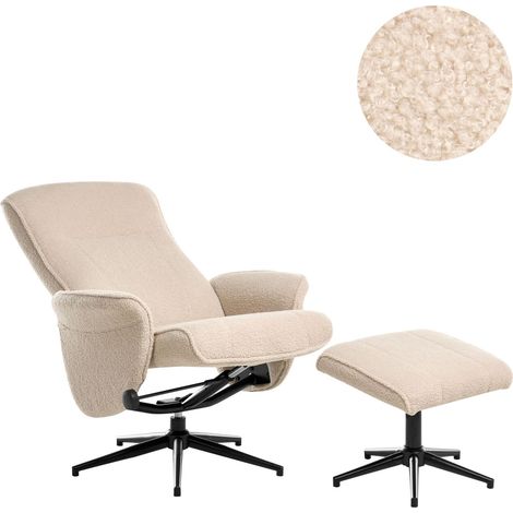 Sedia da ufficio reclinabile moderna Boucle Tessuto poggiapiedi girevole reclinabile Beige Japet