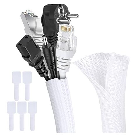 Cable Sleeve, Expandable Sheath Cable Range, Braided Cable Sleeving, Cable Management, White (1/5)