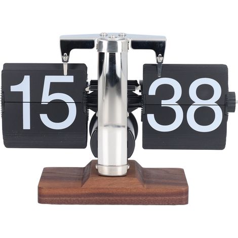 Reloj Flip Mecánico Retro, Base de Nogal Negro y Acero Inoxidable, Pantalla 24h – Ideal para Salón y Oficina (1/5)