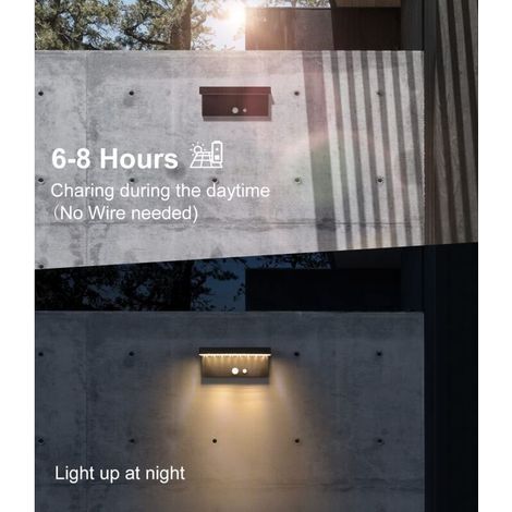 Solar-Außenleuchte mit Bewegungsmelder, 3 Modi, wasserdicht (IP44), warmweißes LED-Solarlicht für Garten, Terrasse und Haustür, Aluminium, Schwarz (1/4)