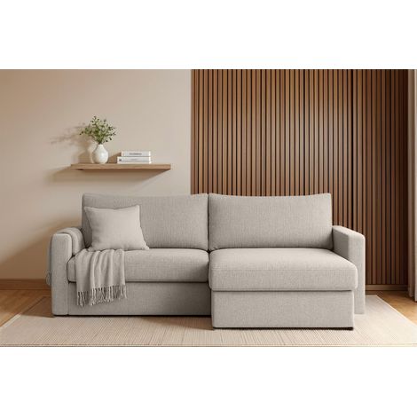 Ecksofa Sofa mit Schlaffunktion BENDIK Stoff Faro Hellgrau Ottomane Rechts (1/3)