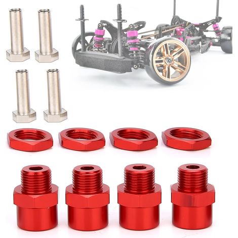 Jeu D'adaptateurs de Conversion Hexagonale de Roue de Voiture RC, Adaptateur de Moyeu Hexagonal Durable de 12mm à 17mm pour Voiture D4 HSP 94123 1/10 (Rouge) (1/5)