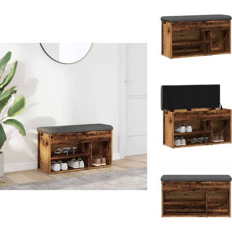 Banc à chaussures vieux bois 82x32x45,5 cm bois d'ingénierie - Banc À Chaussures - Bancs À Chaussures - Banc - Banc De Couloir (1/5)