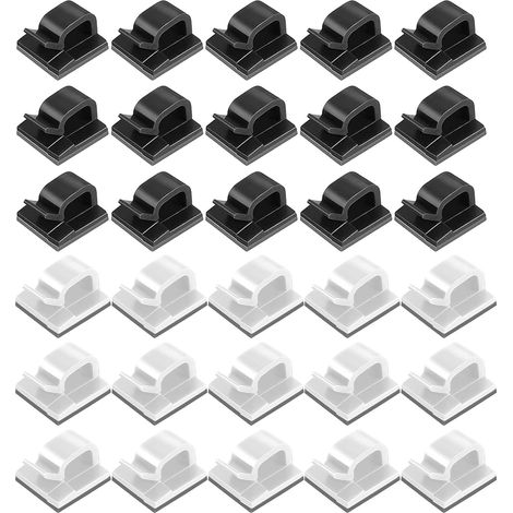 Clips Câbles, Adhésifs Clips Câble, Clips Rangement de Câble, Attache Câble Auto Collant, Gestion de Câble pour Organiseur de Fils Electriques TV, Chargeur, PC, Bureau, Maison, 80 Pièces(Noir+Blanc) (1/5)